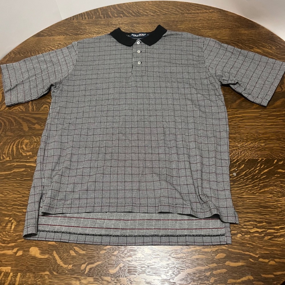 Polo Golf Ralph Lauren Polo Shirt Mens XL Black White Checkered Cotton VTG